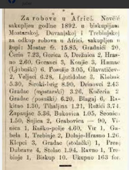 Read more: Iz povijesti hercegovačkih biskupija: Prikupljanje novca za otkup robova u Africi 1892. godine