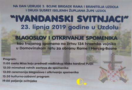 Read more: Najava: Otkrivanje i blagoslov Spomen obilježja poginulim hrvatskim braniteljima  na Uzdolu