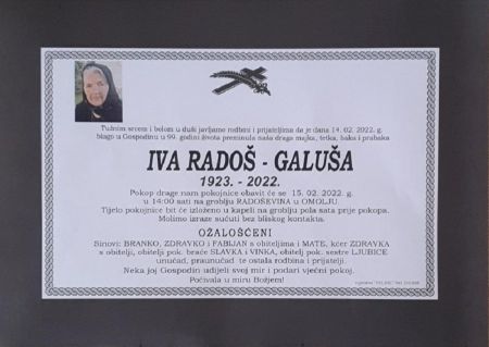 Read more: Obavijest o vremenu pokopa Ive Radoš - Galuše