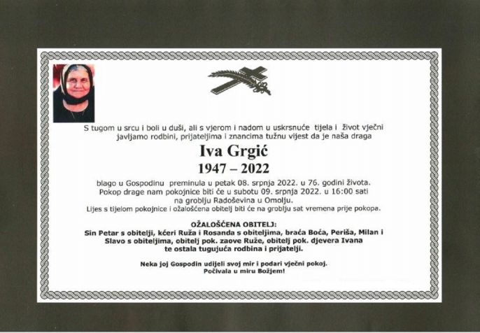 Iva Grgic osmrtnica 2